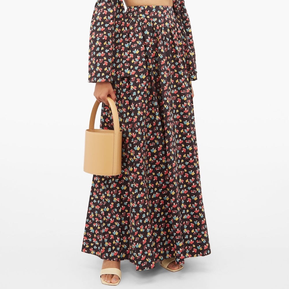 Black Multi Mushroom-Print Cotton-Blend Maxi Skirt